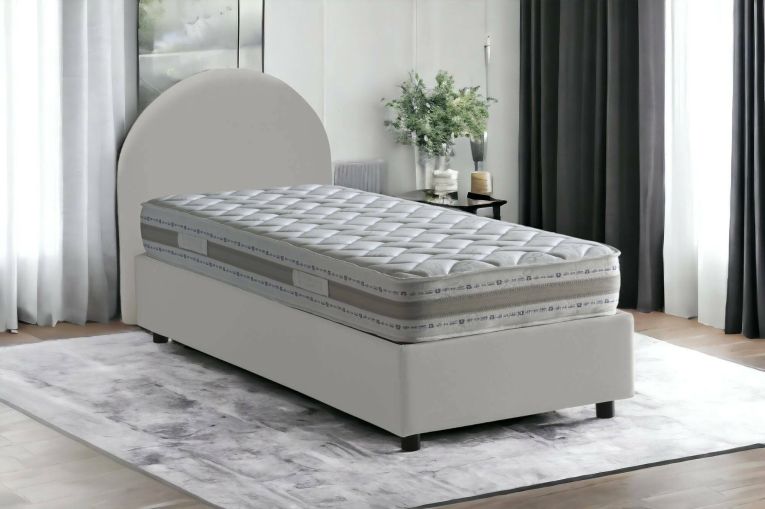 Letto singolo Giorgia, Letto contenitore con rivestimento in ecopelle, 100% Made in Italy, Apertura laterale, adatto per materasso Cm 80x190, Bianco