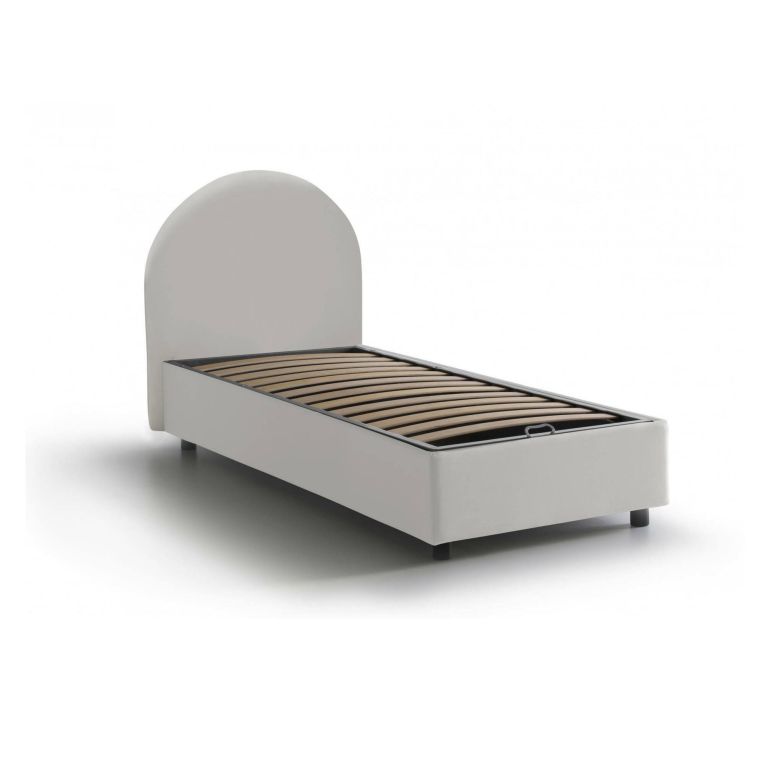 Letto singolo Giorgia, Letto contenitore con rivestimento in ecopelle, 100% Made in Italy, Apertura laterale, adatto per materasso Cm 80x190, Bianco