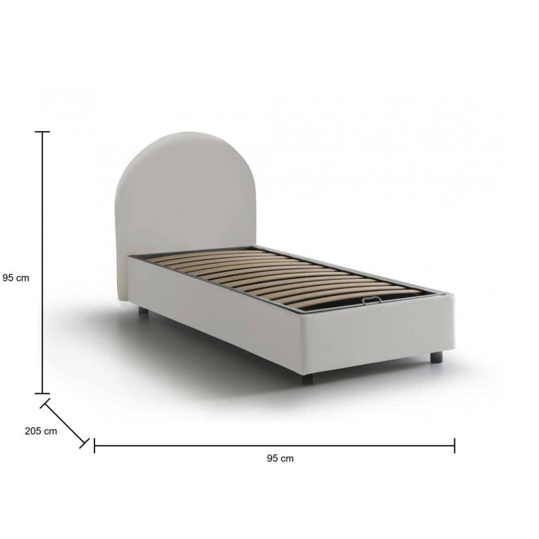 Letto singolo Giorgia, Letto contenitore con rivestimento in ecopelle, 100% Made in Italy, Apertura laterale, adatto per materasso Cm 80x190, Bianco