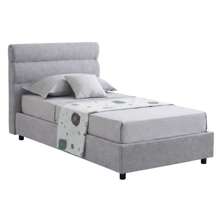 Letto Singolo Grigio Materasso Incluso Sfoderabile, Contenitore Made in Italy - Adalpina