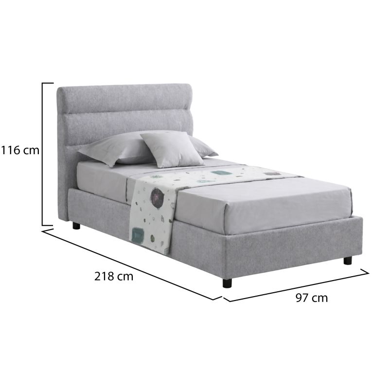 Letto Singolo Grigio Materasso Incluso Sfoderabile, Contenitore Made in Italy - Brendola
