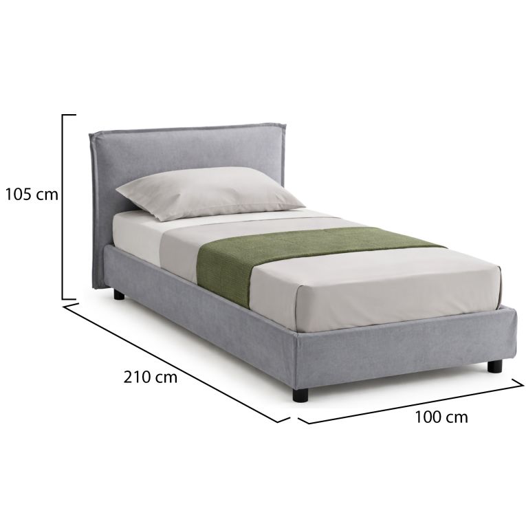 Letto Singolo Grigio Materasso Incluso Sfoderabile, Contenitore Made in Italy - Brozolo