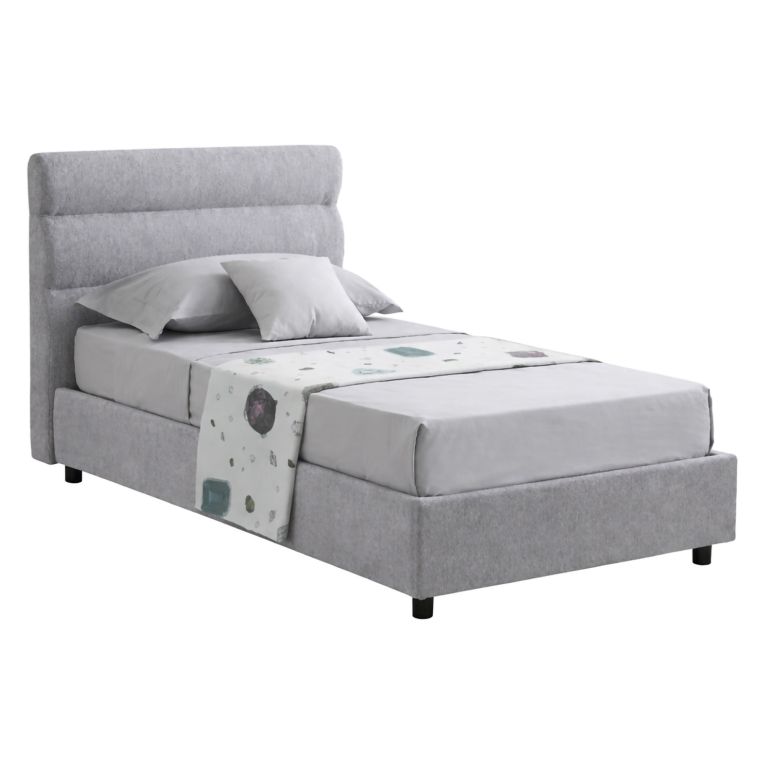 Letto Singolo Grigio Sfoderabile Contenitore, Dimensione Materasso 80x190 cm Made in Italy - Brez