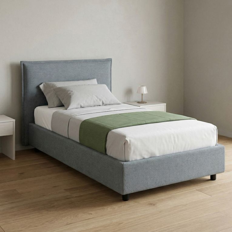 Letto Singolo Grigio Sfoderabile Contenitore, Dimensione Materasso 80x200 cm Made in Italy - Bruino