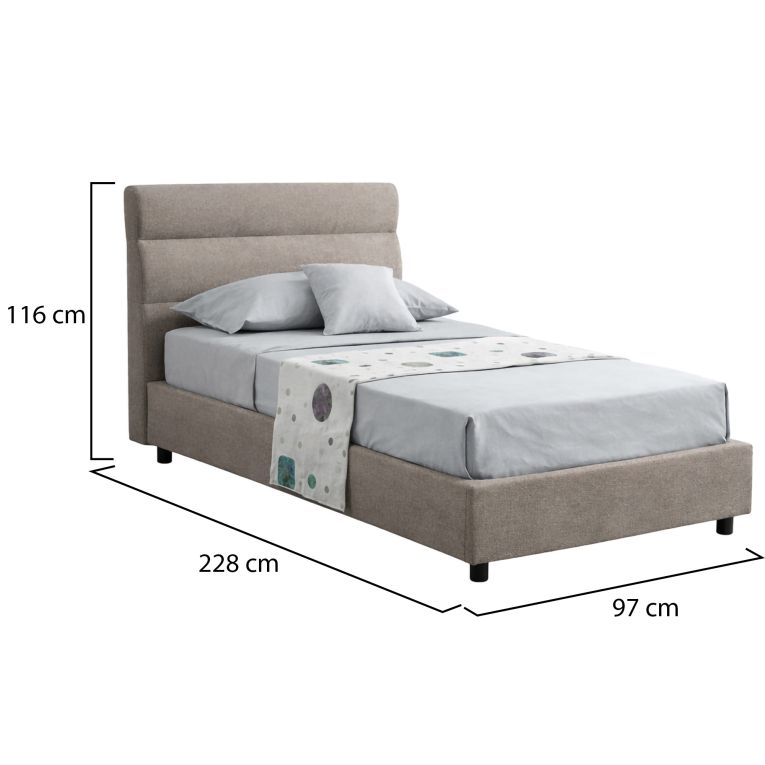 Letto Singolo Grigio Tortora Materasso Incluso Sfoderabile, Contenitore Made in Italy - Adalpina