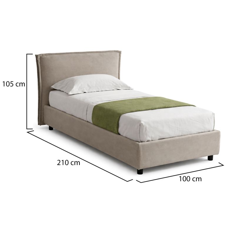 Letto Singolo Grigio Tortora Materasso Incluso Sfoderabile, Contenitore Made in Italy - Brozolo