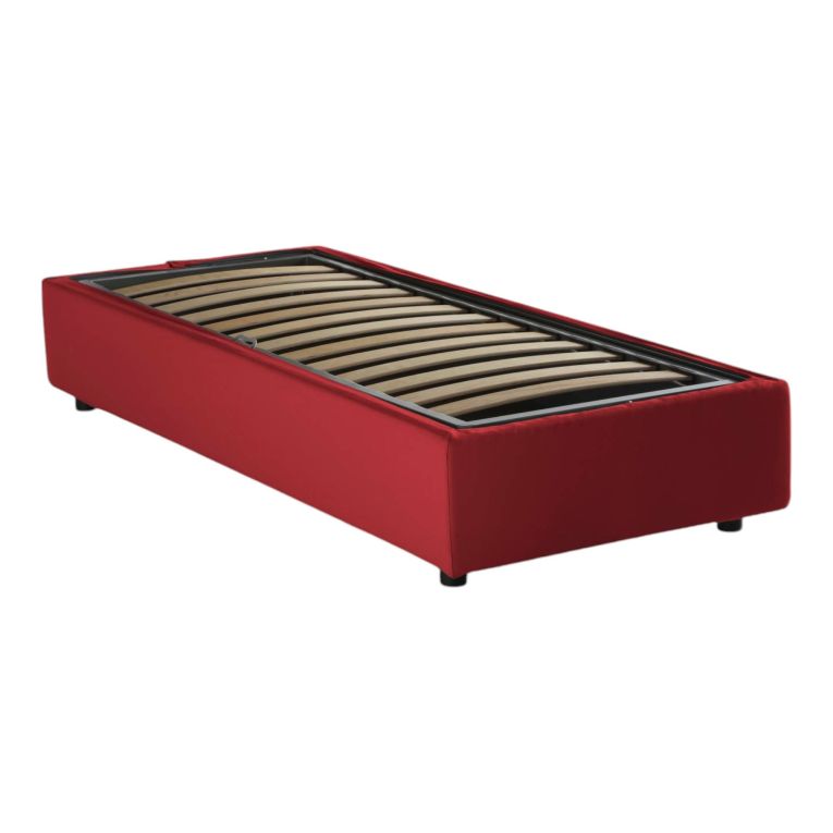 Letto singolo Ilaria, Letto contenitore con rivestimento in tessuto, 100% Made in Italy, Apertura frontale, adatto per materasso Cm 90x190, Beige