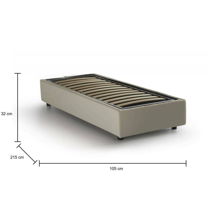 Letto singolo Laura, Letto contenitore con rivestimento in tessuto, 100% Made in Italy, Apertura frontale, adatto per materasso Cm 90x200, Beige
