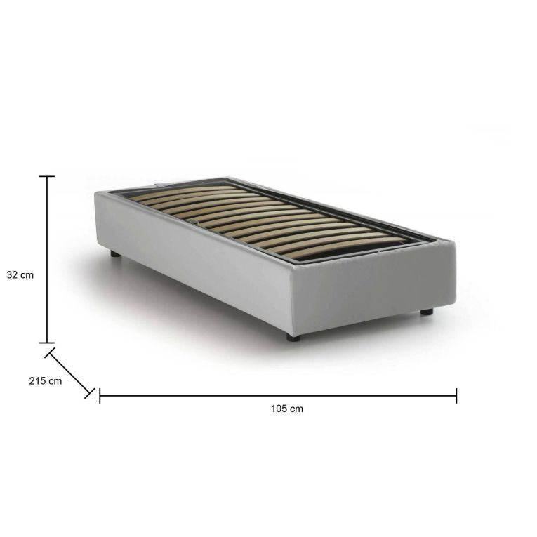 Letto singolo Lucia, Letto contenitore con rivestimento in ecopelle, 100% Made in Italy, Apertura frontale, adatto per materasso Cm 90x200, Bianco