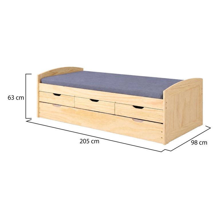 Letto Singolo Marrone Rovere Contenitore Dimensione Materasso 90x200 cm, Singolo - Tavullia