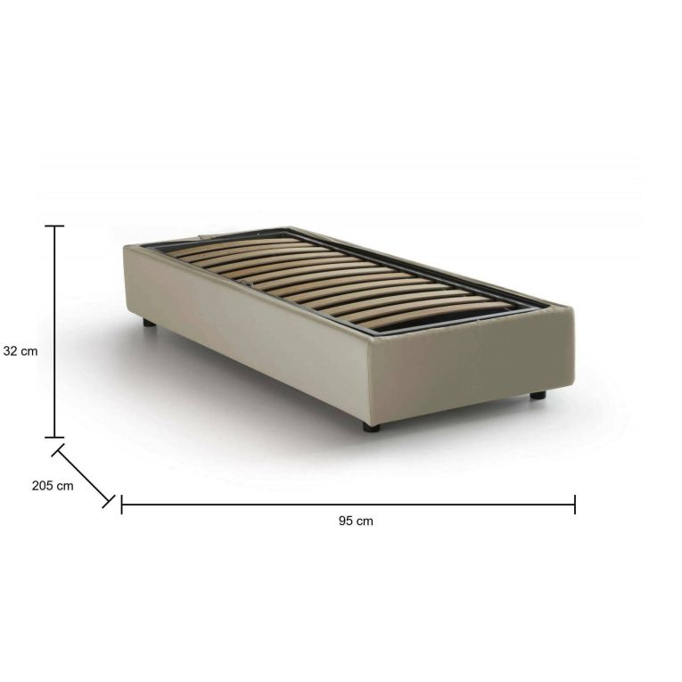 Letto singolo Melissa, Letto contenitore con rivestimento in tessuto, 100% Made in Italy, Apertura laterale, adatto per materasso Cm 80x190, Beige