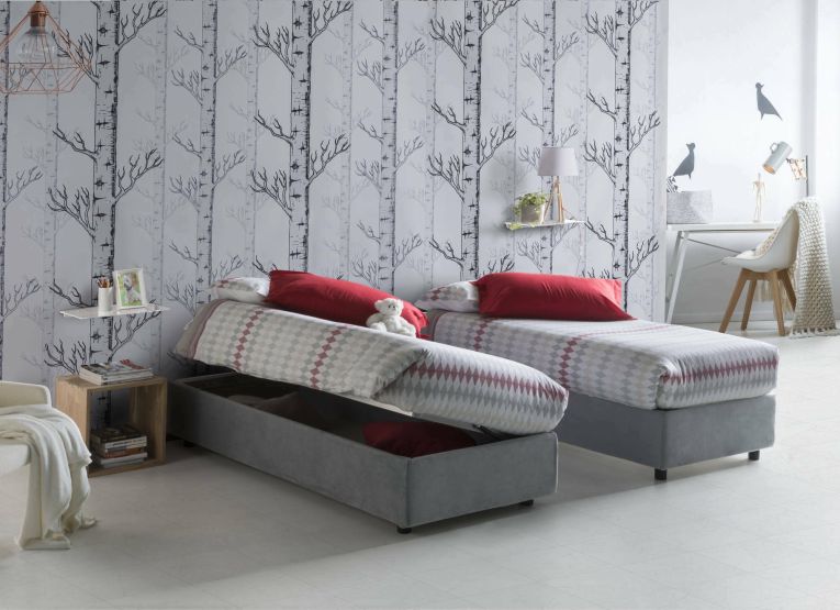 Letto singolo Melissa, Letto contenitore con rivestimento in tessuto, 100% Made in Italy, Apertura laterale, adatto per materasso Cm 80x190, Grigio