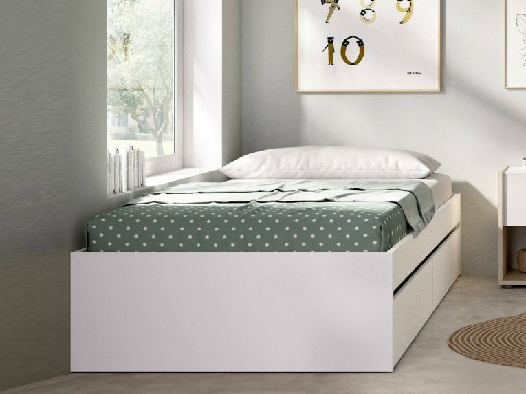 Letto singolo moderno bianco 194x95cm adatto per materasso 90x190 cm - Neki
