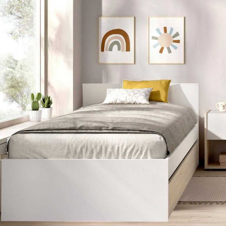 Letto singolo moderno bianco e rovere 194x95cm adatto per materasso 90x190 cm - Pakhar