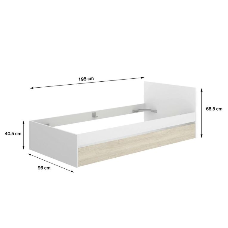 Letto singolo moderno bianco e rovere 194x95cm adatto per materasso 90x190 cm - Pakhar