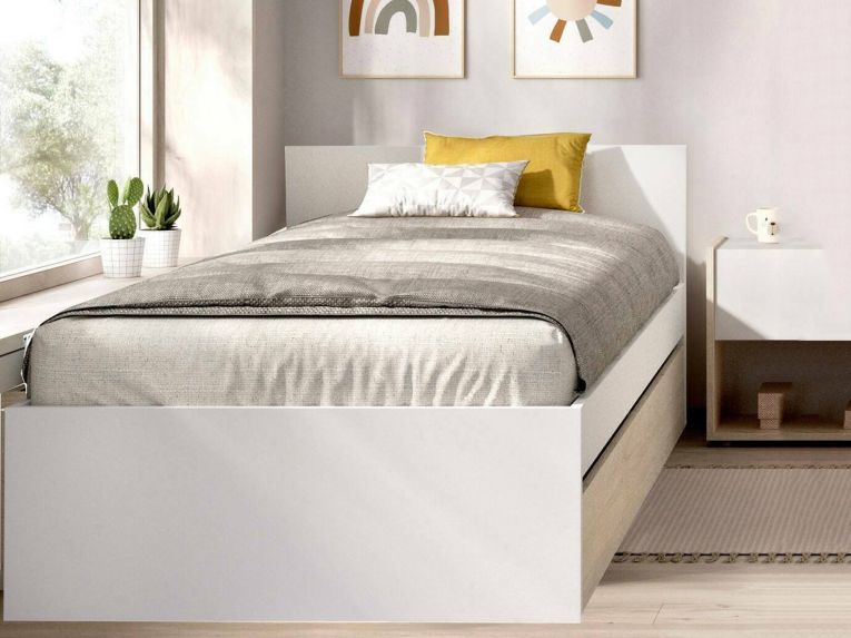 Letto singolo moderno bianco e rovere 194x95cm adatto per materasso 90x190 cm - Pakhar