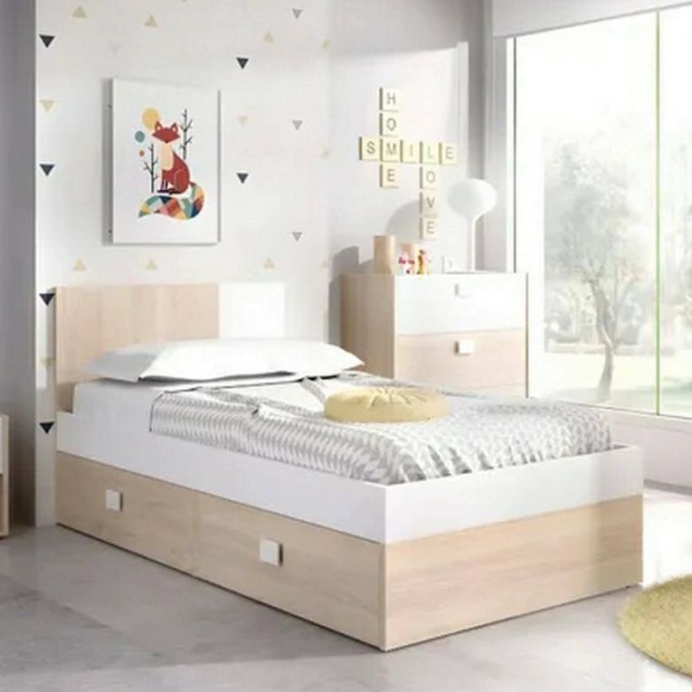 Letto singolo moderno bianco e rovere 196x97cm adatto per materasso 90x190 cm - Villongo