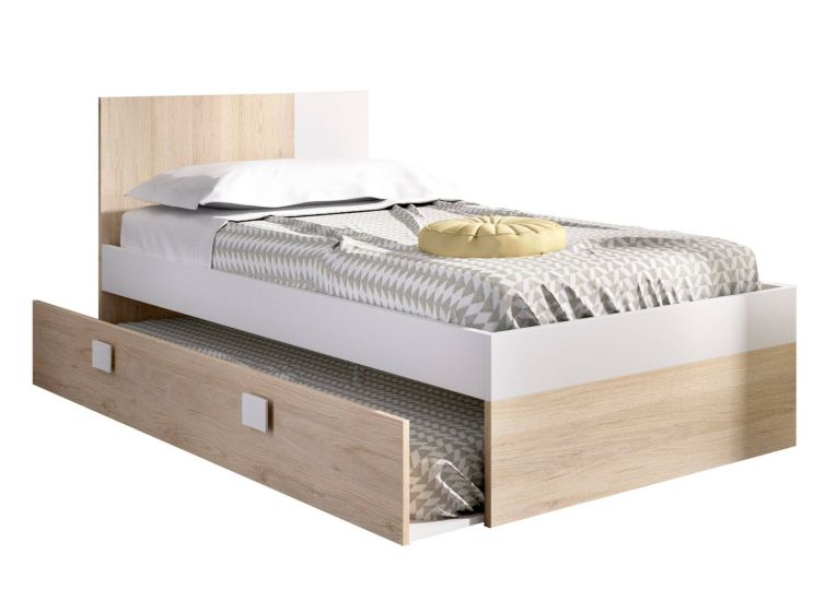 Letto singolo moderno bianco e rovere 196x97cm adatto per materasso 90x190 cm - Villongo