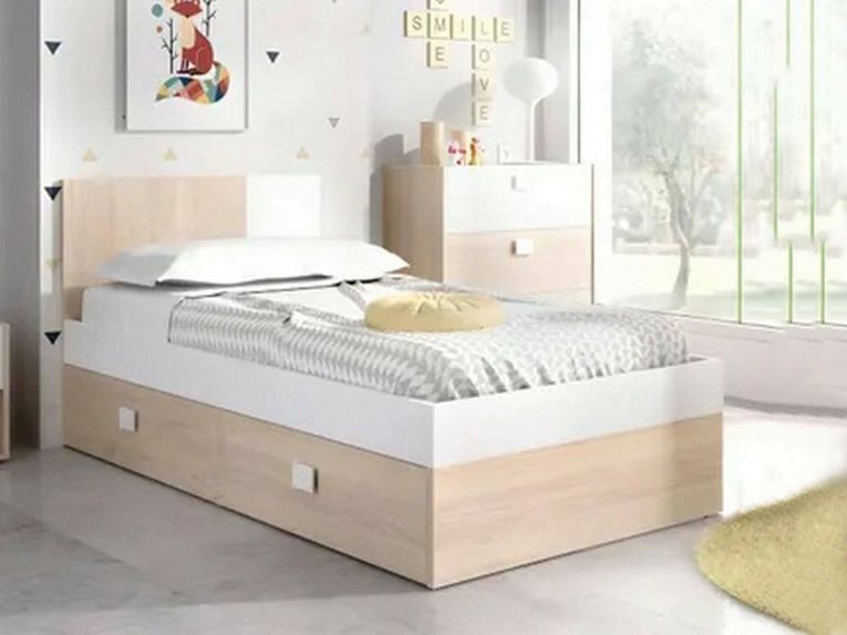 Letto singolo moderno bianco e rovere 196x97cm adatto per materasso 90x190 cm - Villongo