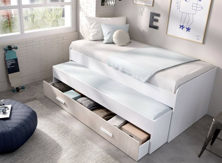 Letto singolo moderno bianco e rovere 98x200cm adatto per materasso 90x190 cm - Auguste