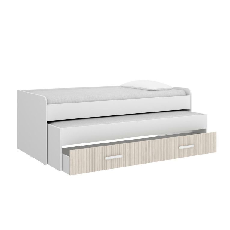 Letto singolo moderno bianco e rovere 98x200cm adatto per materasso 90x190 cm - Auguste