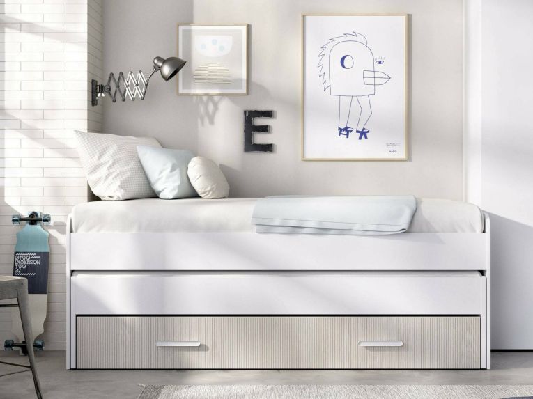 Letto singolo moderno bianco e rovere 98x200cm adatto per materasso 90x190 cm - Auguste