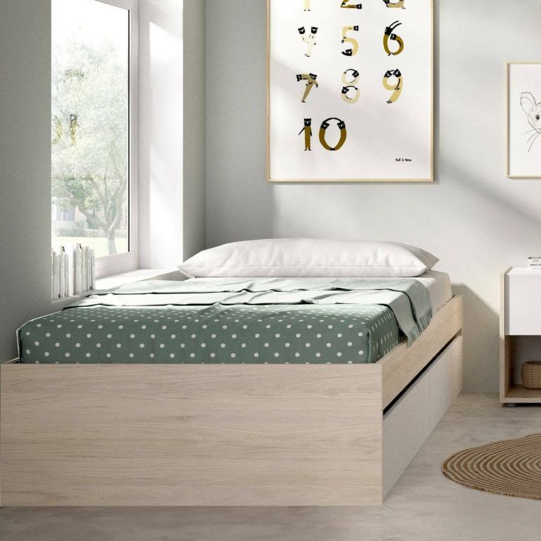 Letto singolo moderno rovere e bianco 194x95cm adatto per materasso 90x190 cm - Neki