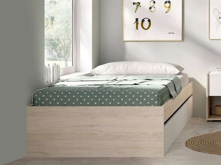 Letto singolo moderno rovere e bianco 194x95cm adatto per materasso 90x190 cm - Neki