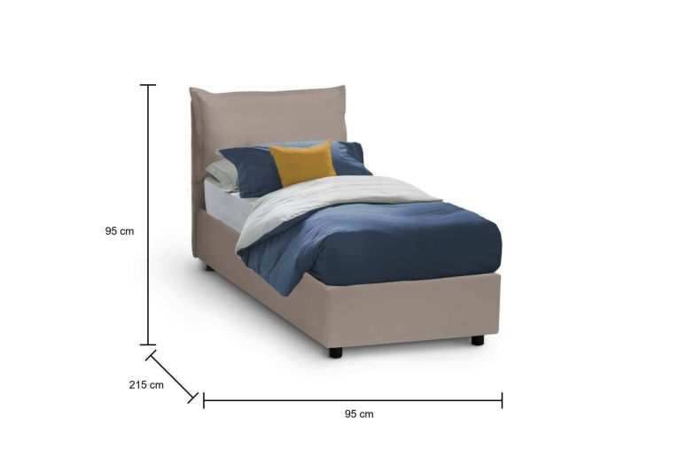 Letto singolo Naomi, Letto contenitore con rivestimento in ecopelle, 100% Made in Italy, Apertura frontale, con materasso Cm 80x200 incluso, Tortora