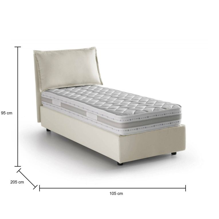 Letto singolo Penelope, Letto contenitore con rivestimento in tessuto, 100% Made in Italy, Apertura frontale, con materasso Cm 90x190 incluso, Beige