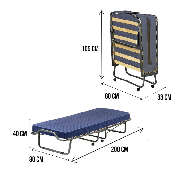 Letto singolo pieghevole 200x80cm blu - Citrino