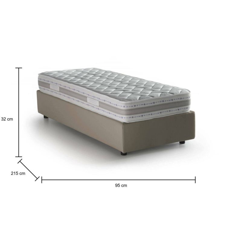 Letto singolo Rachele, Letto contenitore con rivestimento in tessuto, 100% Made in Italy, Apertura frontale, con materasso Cm 80x200 incluso, Tortora
