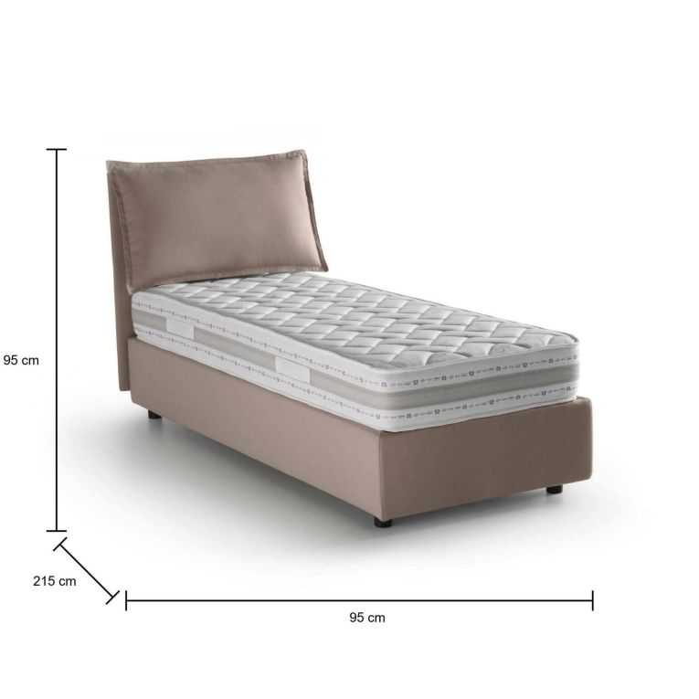 Letto singolo Rossella, Letto contenitore con rivestimento in tessuto, 100% Made in Italy, Apertura frontale, con materasso Cm 80x200 incluso, Tortora