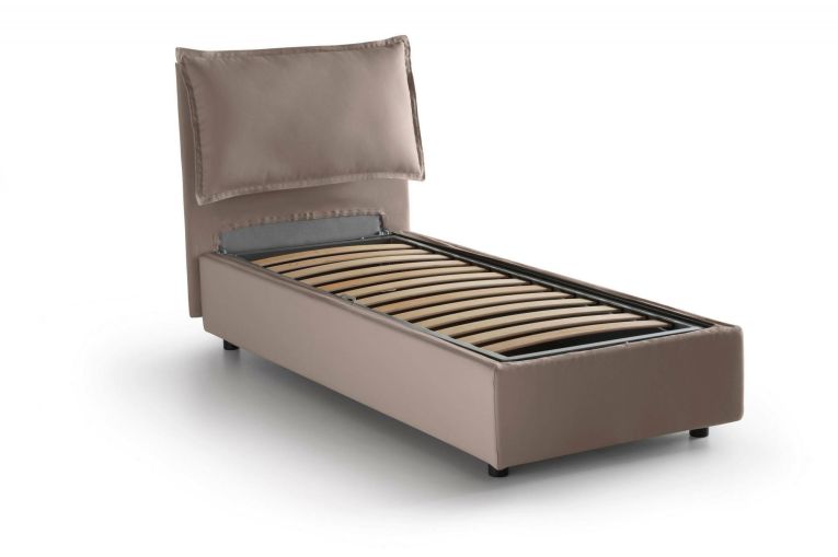 Letto singolo Rossella, Letto contenitore con rivestimento in tessuto, 100% Made in Italy, Apertura frontale, con materasso Cm 80x200 incluso, Tortora