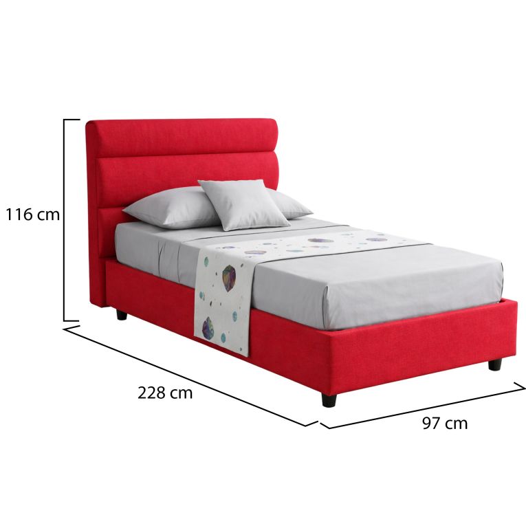 Letto Singolo Rosso Materasso Incluso Sfoderabile, Contenitore Made in Italy - Adalpina