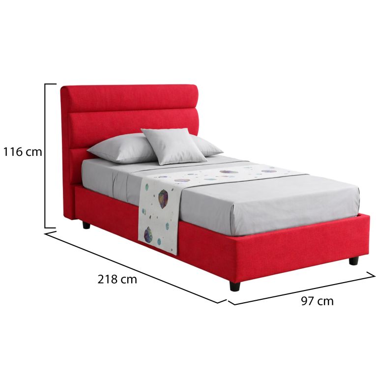 Letto Singolo Rosso Materasso Incluso Sfoderabile, Contenitore Made in Italy - Brendola