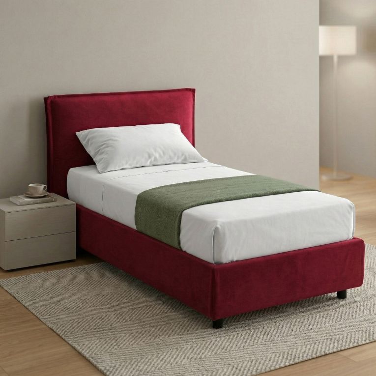 Letto Singolo Rosso Materasso Incluso Sfoderabile, Contenitore Made in Italy - Brozolo