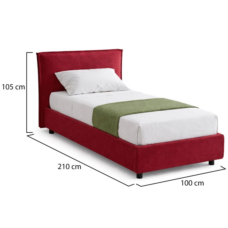 Letto Singolo Rosso Materasso Incluso Sfoderabile, Contenitore Made in Italy - Brozolo