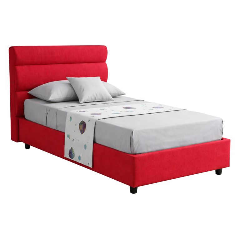 Letto Singolo Rosso Sfoderabile Contenitore, Dimensione Materasso 80x190 cm Made in Italy - Brez