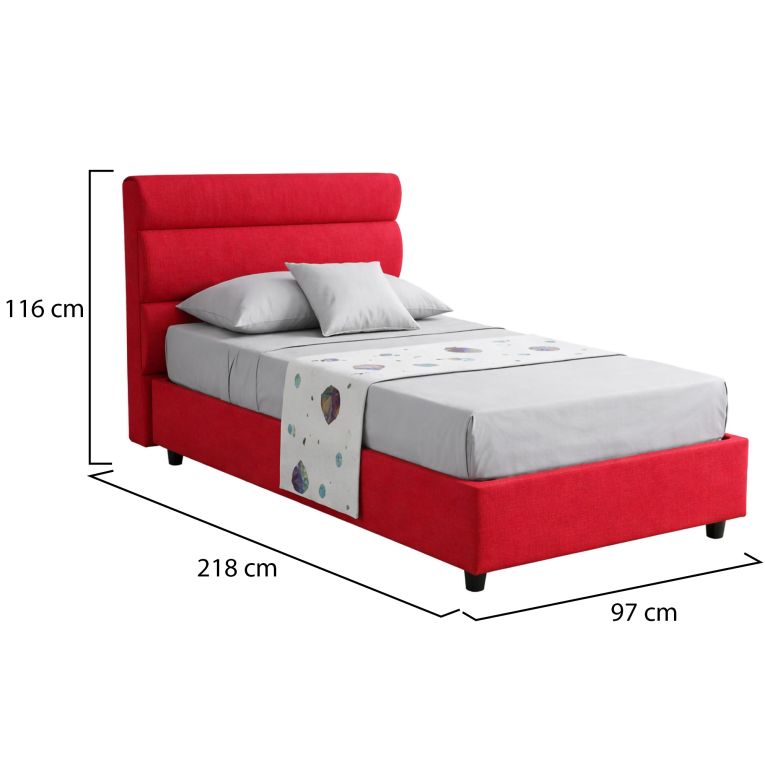 Letto Singolo Rosso Sfoderabile Contenitore, Dimensione Materasso 80x190 cm Made in Italy - Brez