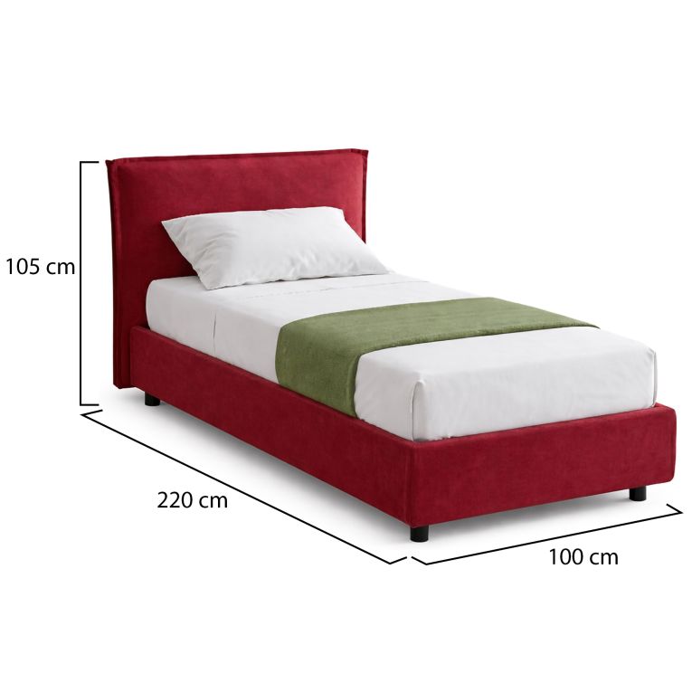 Letto Singolo Rosso Sfoderabile Contenitore, Dimensione Materasso 80x200 cm Made in Italy - Bruino