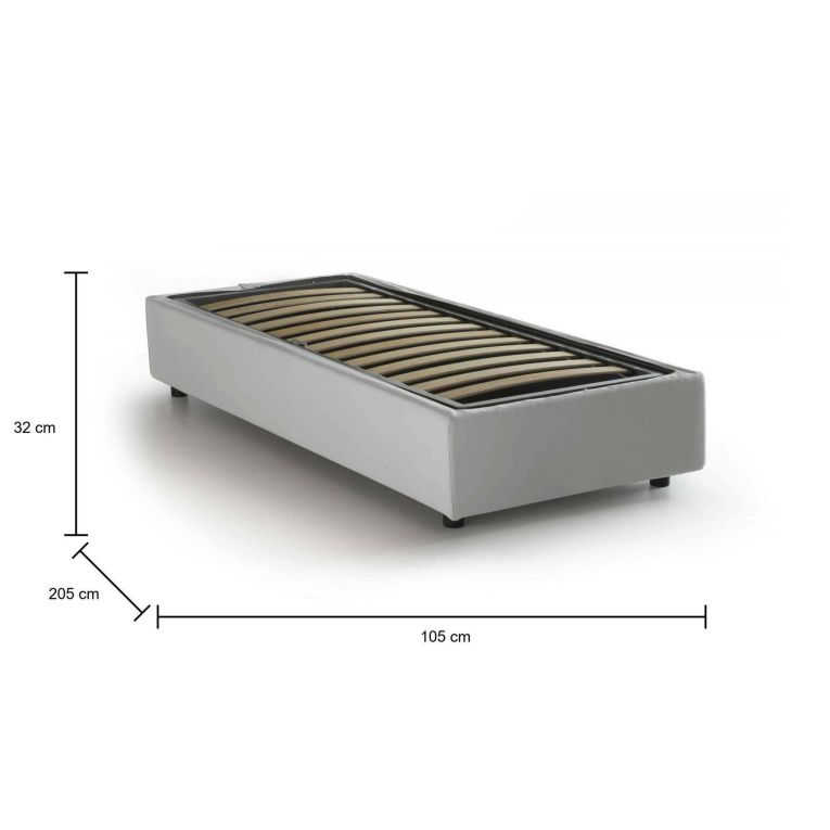 Letto singolo Serena, Letto contenitore con rivestimento in ecopelle, 100% Made in Italy, Apertura frontale, adatto per materasso Cm 90x190, Bianco