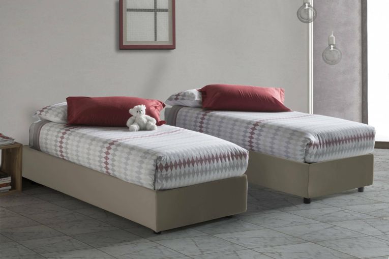 Letto singolo Serena, Letto contenitore con rivestimento in ecopelle, 100% Made in Italy, Apertura frontale, adatto per materasso Cm 90x190, Tortora