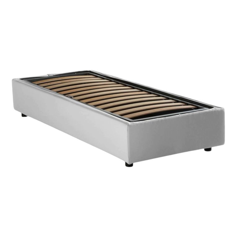 Letto singolo Sophia, Letto contenitore con rivestimento in tessuto, 100% Made in Italy, Apertura frontale, con materasso Cm 90x190 incluso, Bianco