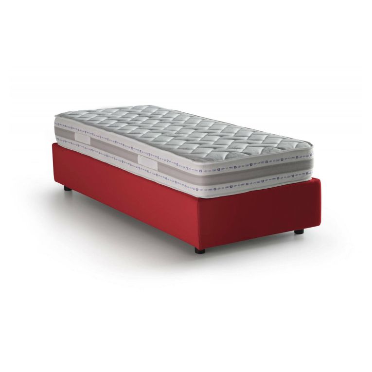 Letto singolo Sophia, Letto contenitore con rivestimento in tessuto, 100% Made in Italy, Apertura frontale, con materasso Cm 90x190 incluso, Rosso
