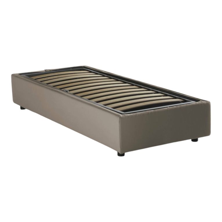 Letto singolo Sophia, Letto contenitore con rivestimento in tessuto, 100% Made in Italy, Apertura frontale, con materasso Cm 90x190 incluso, Tortora