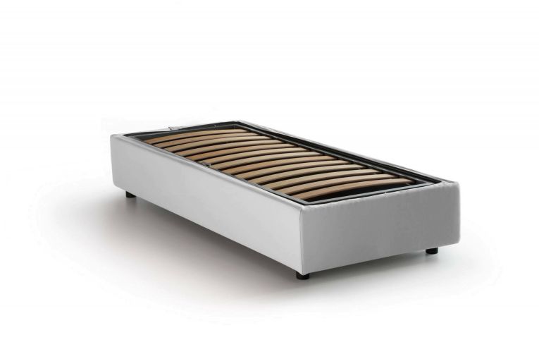 Letto singolo Valentina, Letto contenitore con rivestimento in tessuto, 100% Made in Italy, Apertura frontale, con materasso Cm 90x200 incluso, Bianco