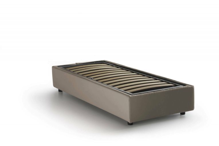 Letto singolo Valentina, Letto contenitore con rivestimento in tessuto, 100% Made in Italy, Apertura frontale, con materasso Cm 90x200 incluso, Tortora
