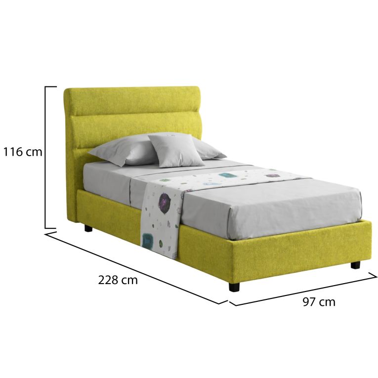 Letto Singolo Verde Materasso Incluso Sfoderabile, Contenitore Made in Italy - Adalpina