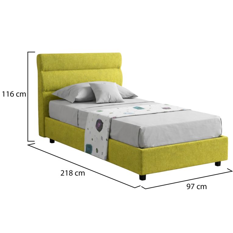 Letto Singolo Verde Materasso Incluso Sfoderabile, Contenitore Made in Italy - Brendola